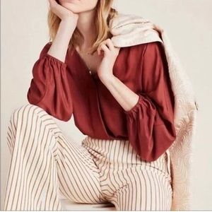 Anthropologie Dolan Left Coast Contessa Top Terracotta Blouse V-Neck
